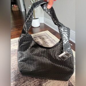 Chic Black Woven Shoulder Bag
